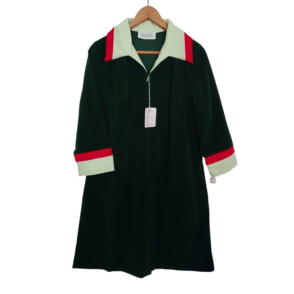 Vintage Vanity Fair Mod Velour Midi Robe Housecoat NWT Colorblock Greed Red M